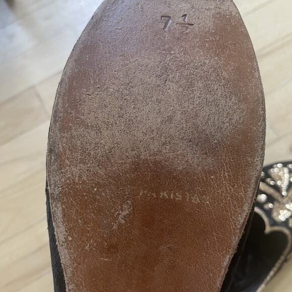 Vintage‎ Handmade Jutti Shoes Womens Size 7.5 Black Gold Beaded Pakistan Velvet - Picture 5 of 12